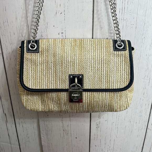 Steve Madden Woven Purse with Leather Straps Tan and Brown - Picture 3 of 12